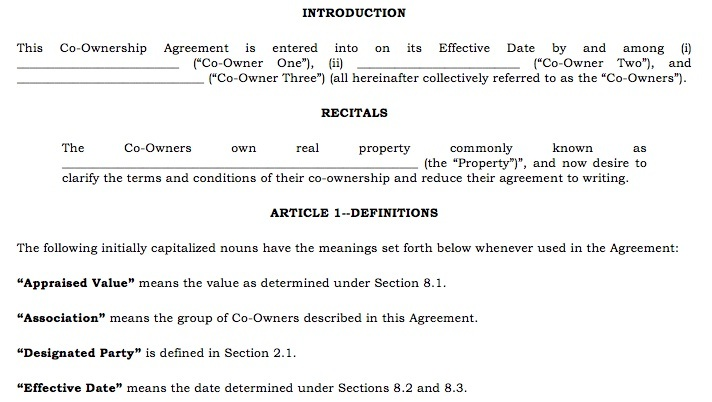 Sle Property Co Ownership Agreement For Two Parties Investing Together Documents And Forms Co Ownership Agreement Template Free