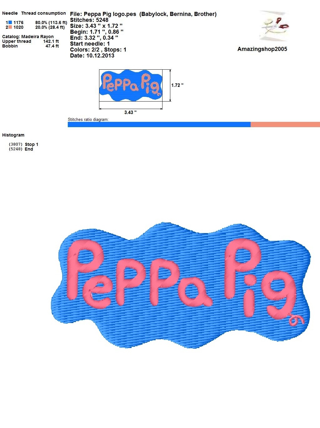 Peppa Pig Embroidery Design Crafting Sewing Other