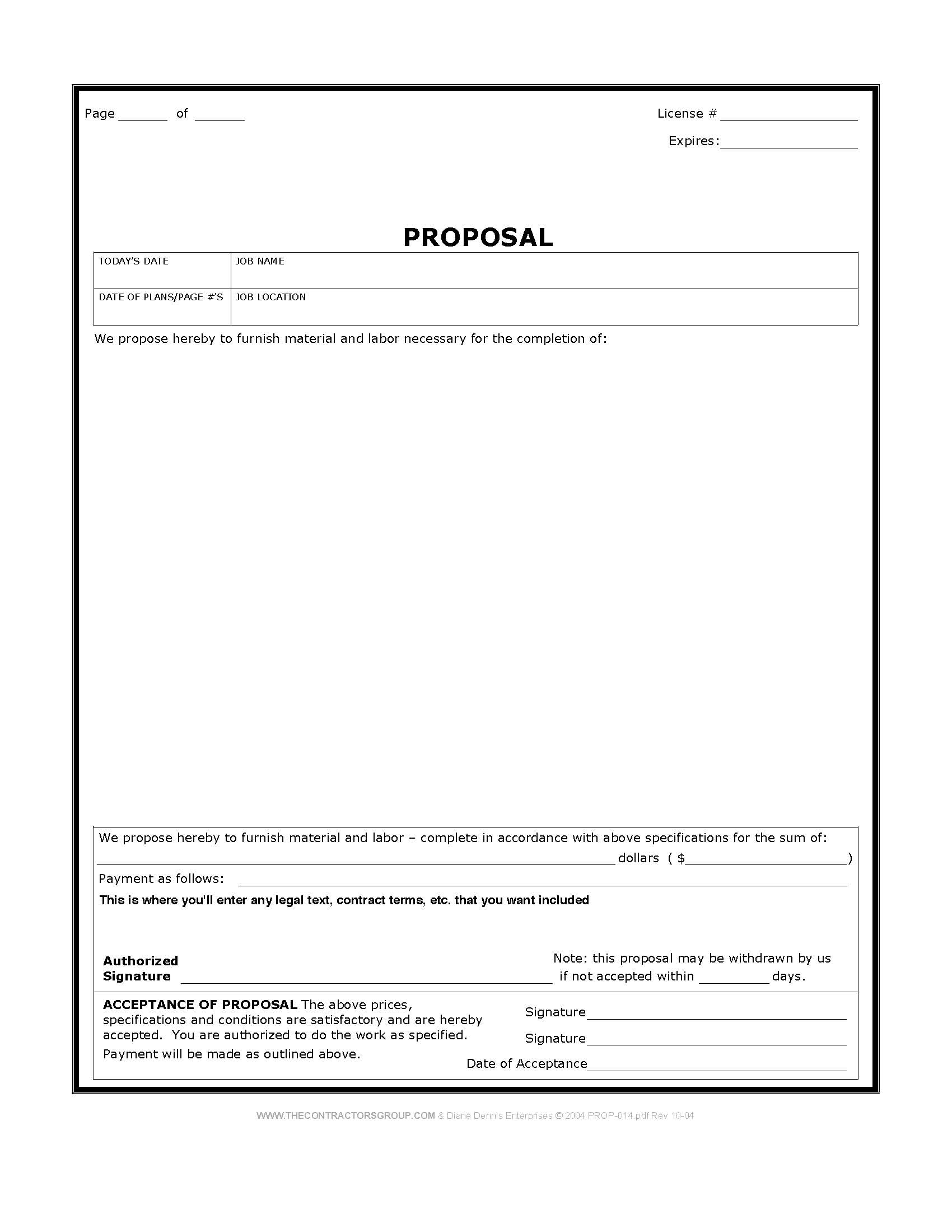 Construction Proposal Form Bid Form Estimate Form Style 5 Other Files Documents And Forms 5620