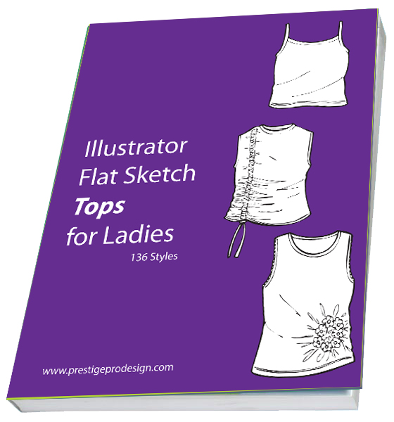 136 Styles Illustrator Flat Sketch Top for Ladies - Digital Download