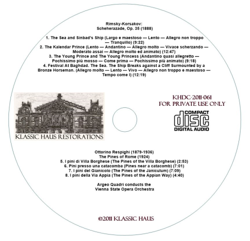 Rimsky-Korsakov: Scheherazade, Op. 35; Respighi: Pines of Rome - Vienna State Opera Orchestra/Argeo Quadri - Additional View 2