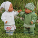 DollKnittingPatterns -0116D Mikkel/Mille -Suit, Shoes, Hat, Sweater with a hood, Summer dress for Mille, Pants, Cardigan, Headscarf, Socks, Summer Suit in green (English) - Digital Download