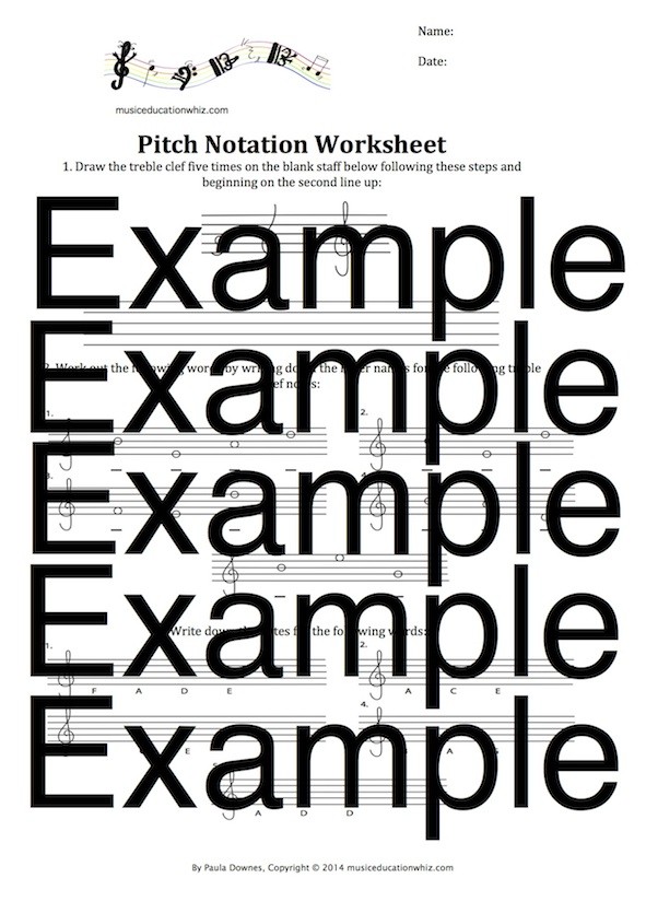 Pitch Notation Worksheet (treble and bass clefs) Music Children