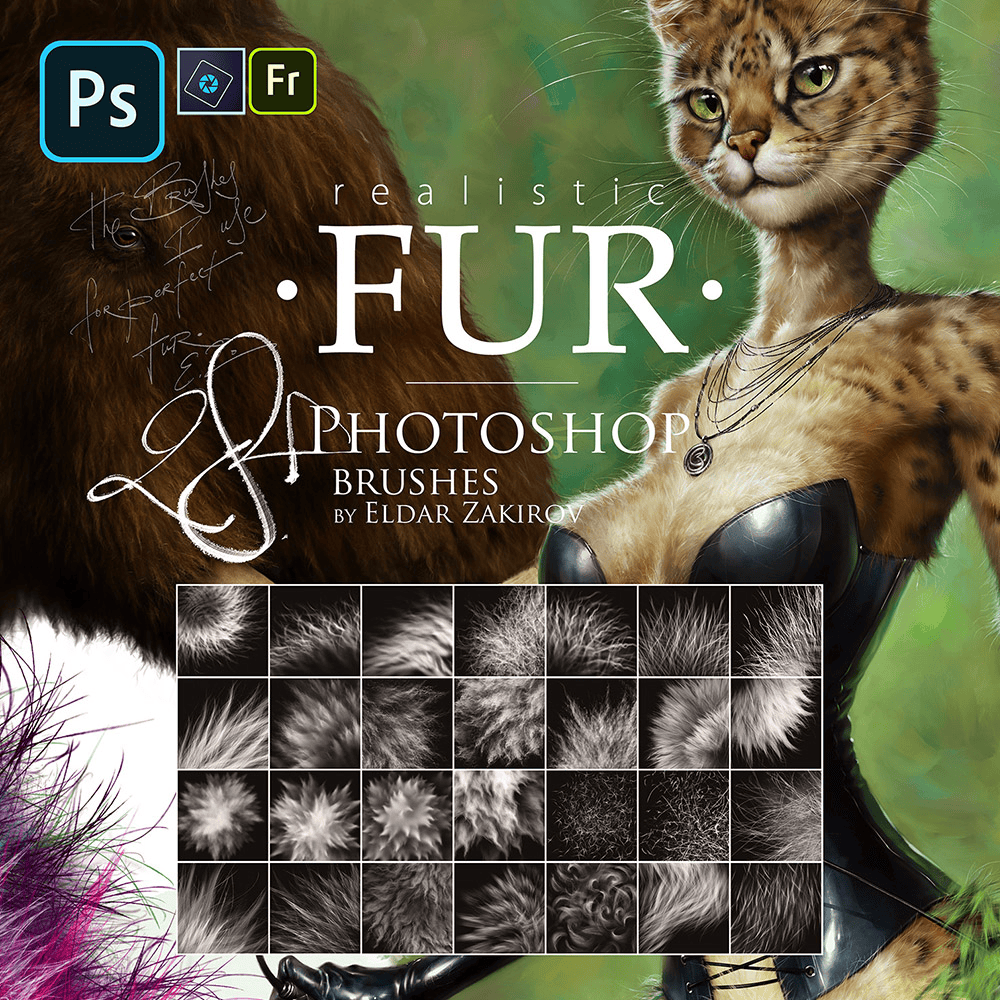 Realistic FUR. 28 Brushes for Adobe Photoshop - Digital Download
