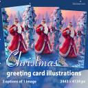 Santa Claus, Painted Illustration for Christmas and Happy New Year Greeting Card - Digital Download
