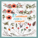 27 watercolor floral elements... | Instant Download