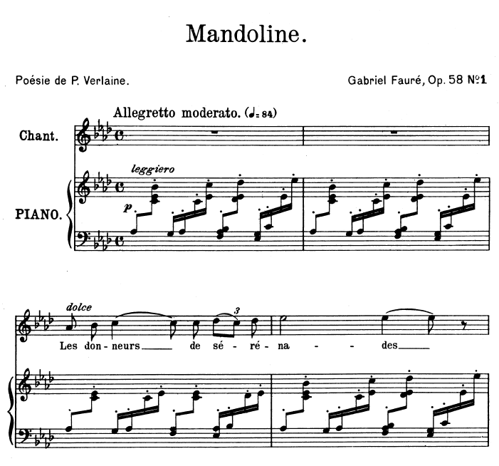 Mandoline Op.58 No.1, High Voice in AFlat Major, G. Fauré. For Soprano