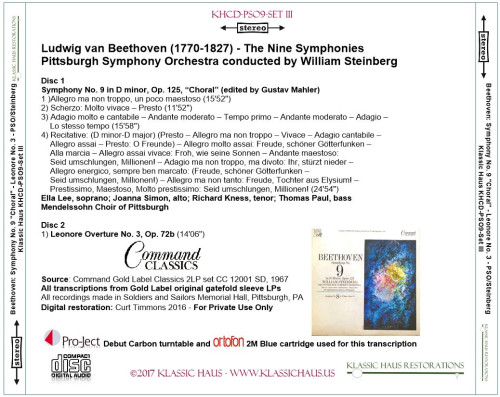 Beethoven: 9 Symphonies Set III: Leonore No. 3/Sym. No. 9 - PSO/Steinberg - Additional View 3