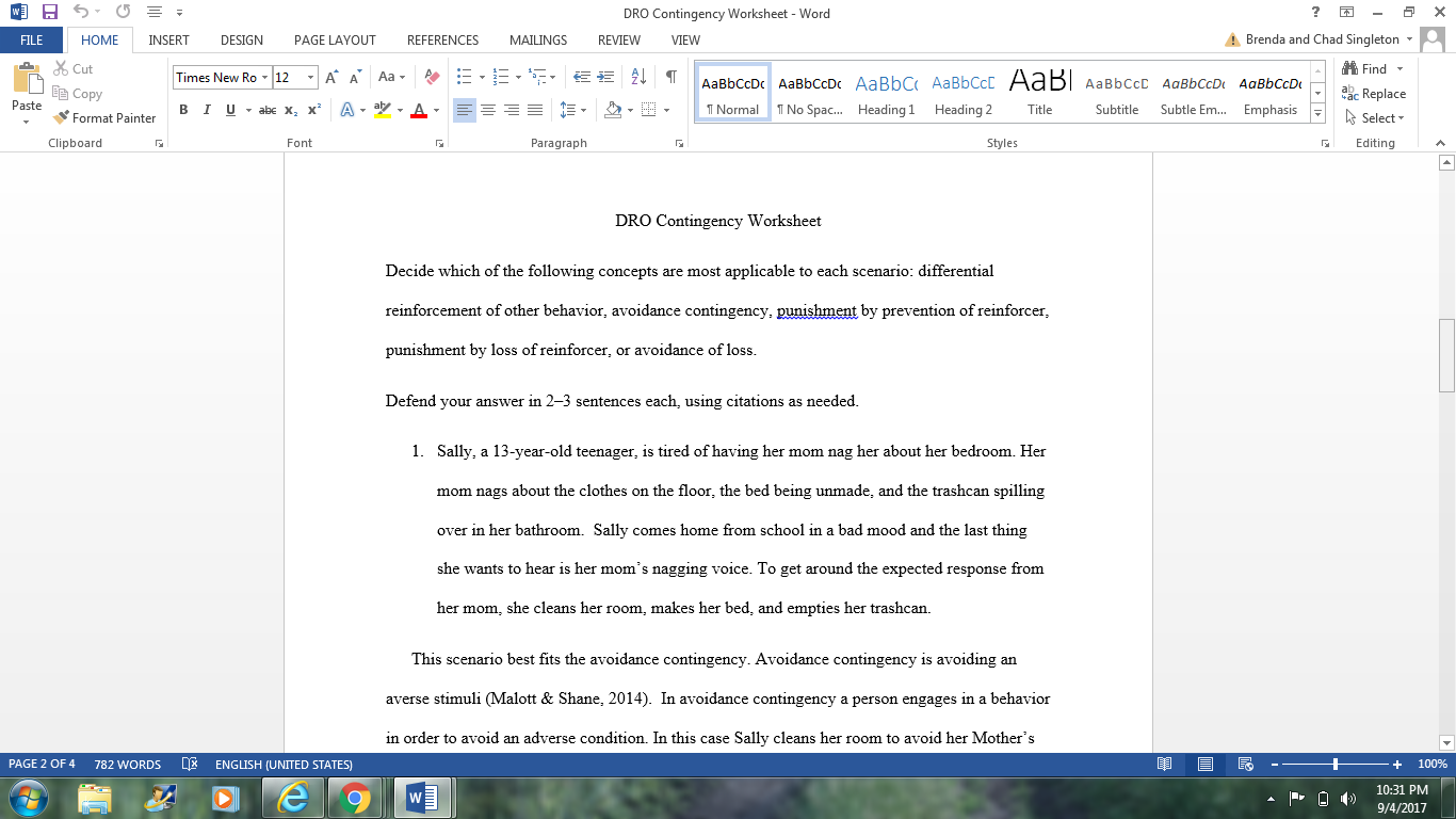 DRO Contingency Worksheet | Documents and Forms | Research Papers