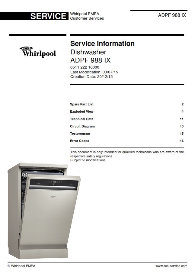 Whirlpool ADPF 988 IX Dishwasher Service Manual | eBooks | Technical