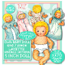 Cloth Baby Doll 5 inch with 7 pc Layette 1940s Vintage pattern - Digital Download