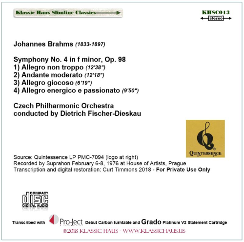 Brahms: Symphony No. 4 in f minor, Op. 98 - Czech Philharmonic Orchestra  conducted by Dietrich Fischer-Dieskau - Additional View 1