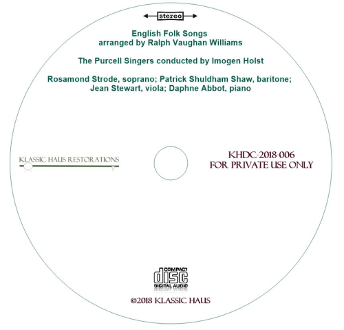 English Folk Songs arranged by Ralph Vaughan Williams - The Purcell Singers - Additional View 2