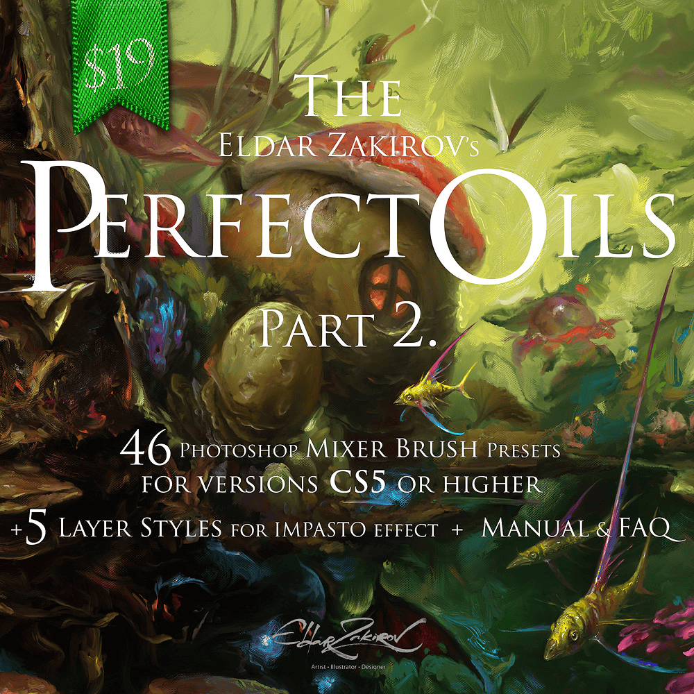 The Perfect Oils. Part 2 • 46 Mixer Brush Presets for Photoshop + 5 Impasto effect Layer Styles - Digital Download