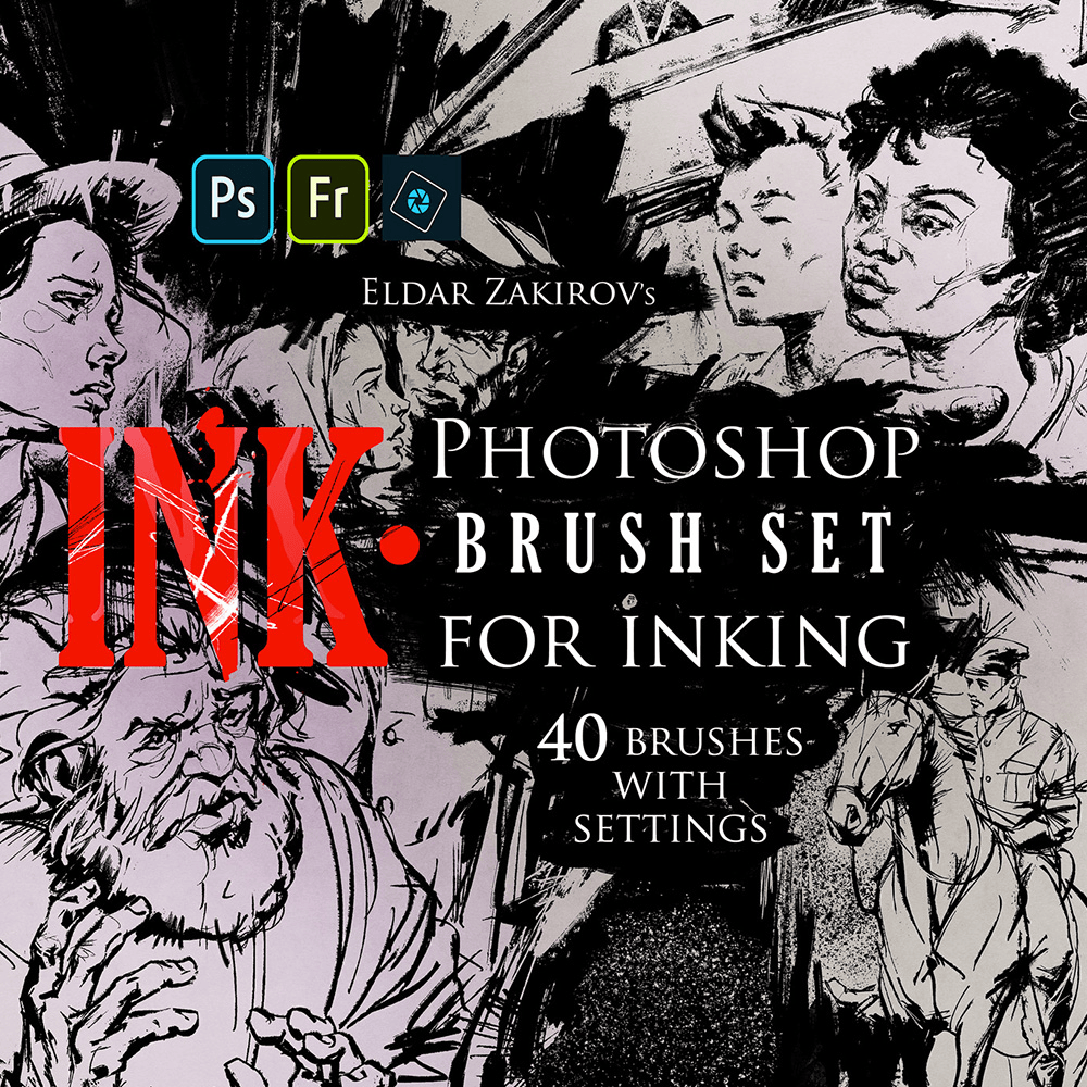 ink.• 40 photoshop brushes for inking + photoshop action for removing halftones