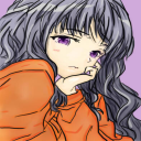 cartoon girl with violet hair and orange shirt