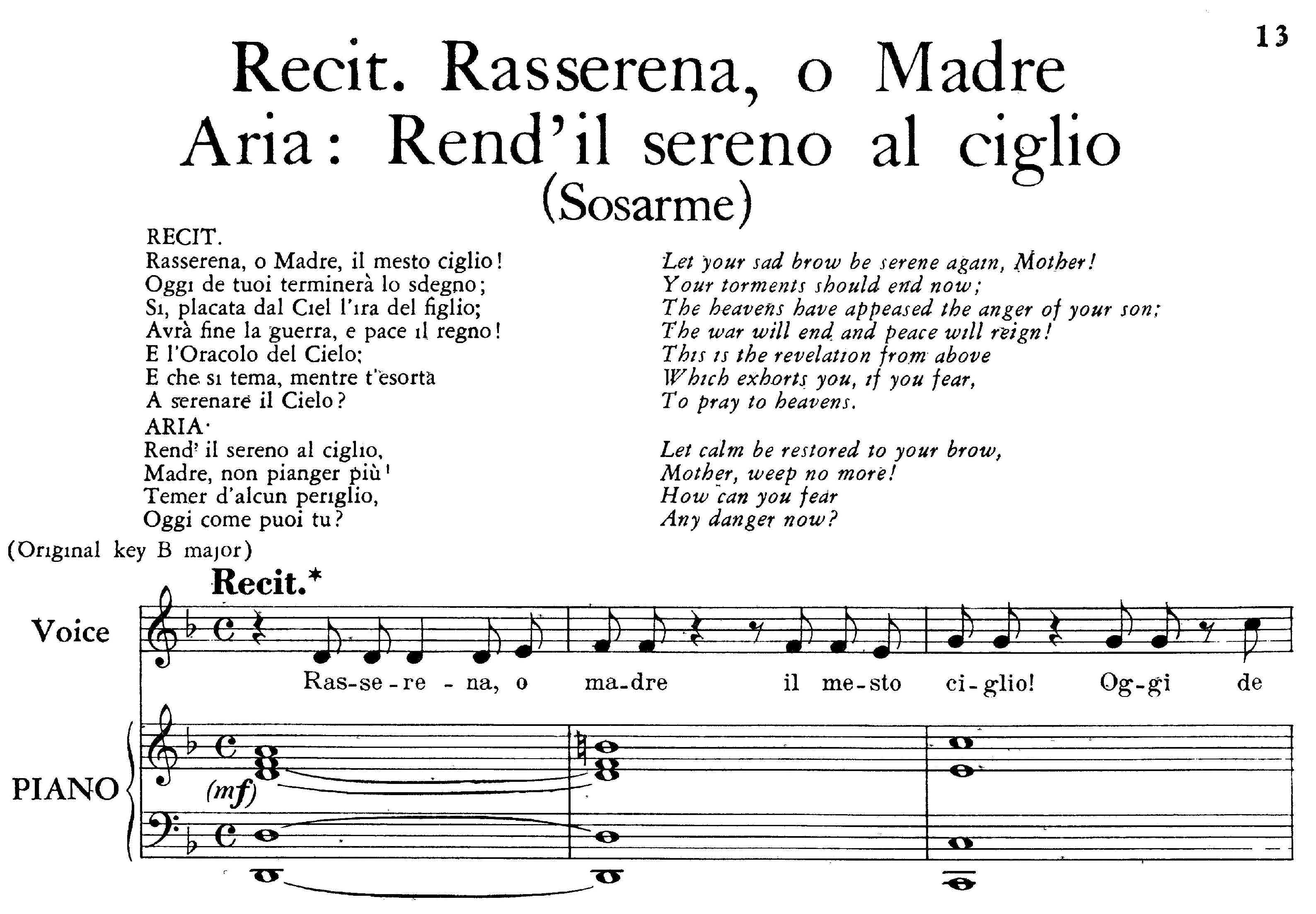Rend'il sereno al ciglio, Aria for Low Voice in G Major, with