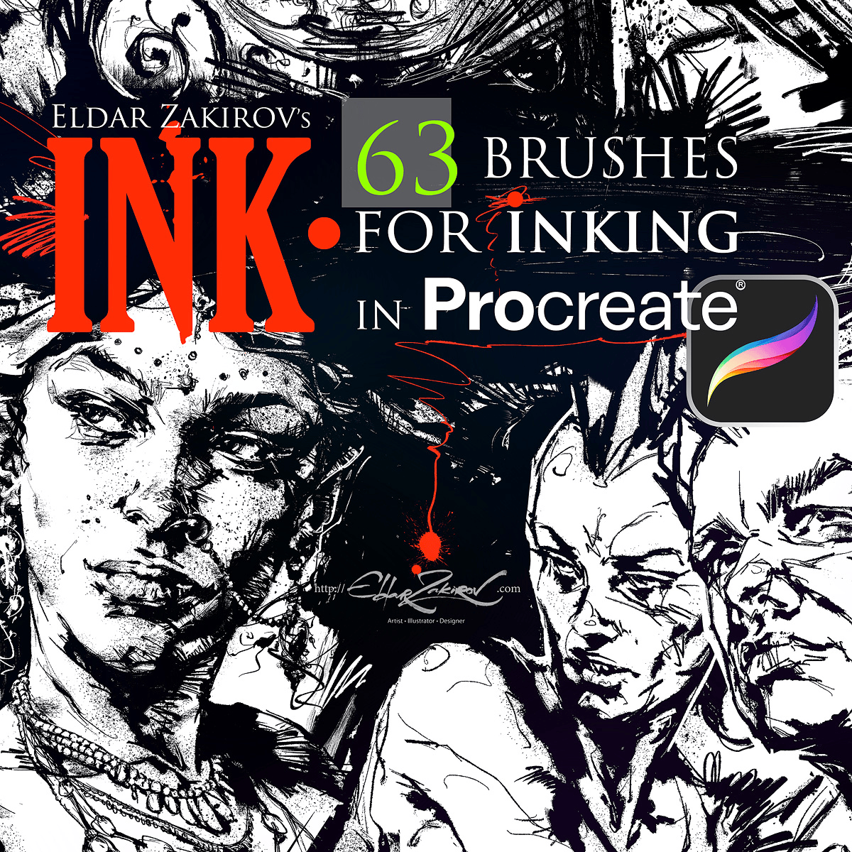 INK. for Procreate: 63 Brushes for realistic Inking - Digital Download