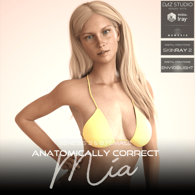 Anatomically Correct: Mia for Genesis 3 and Genesis 8 Female - Digital Download