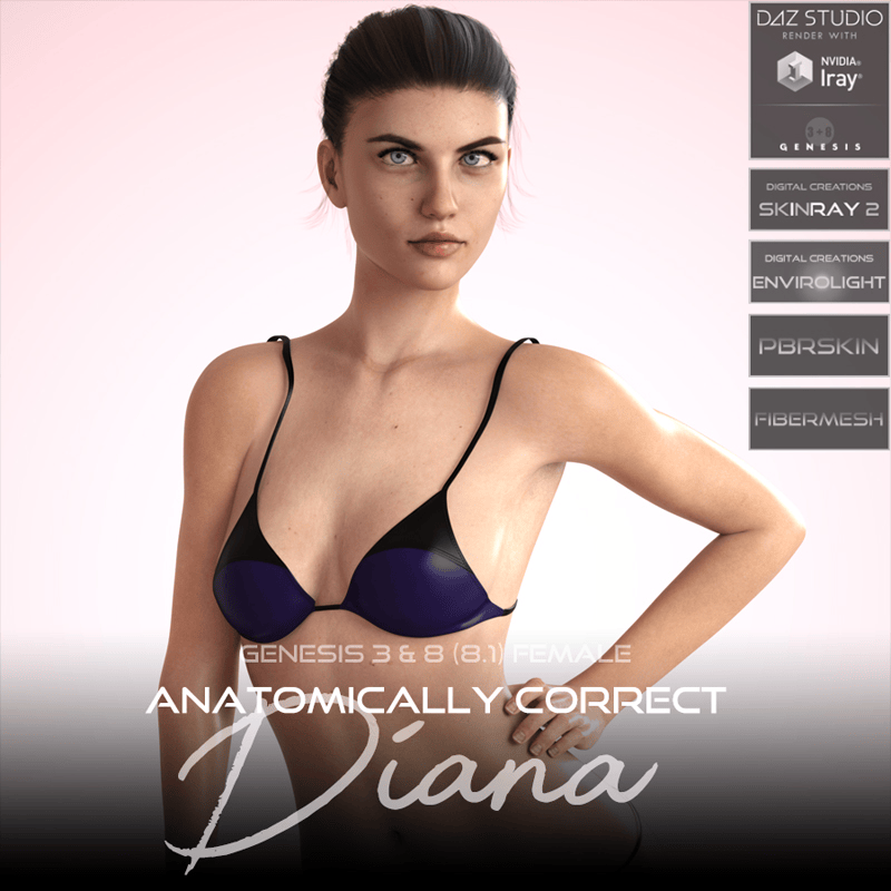 Anatomically Correct: Diana for Genesis 3 and Genesis 8 Female (8.1) - Digital Download
