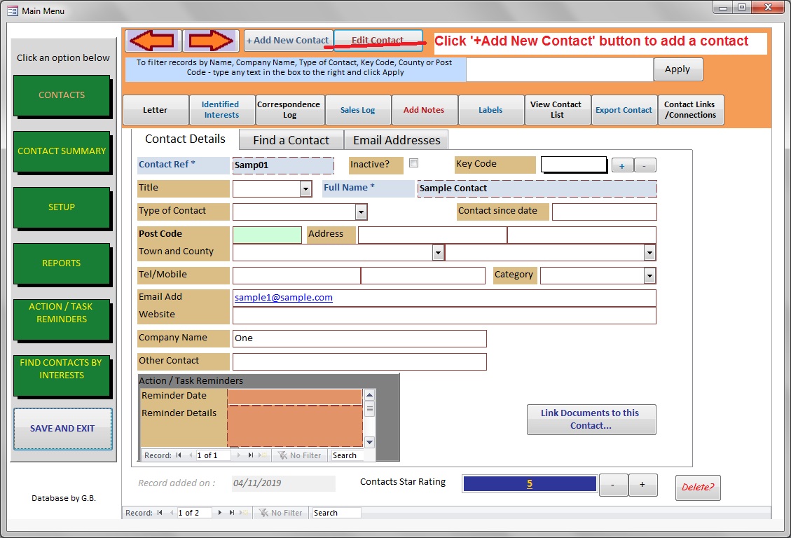CRM Database contacts customer client software template for MS-Access ...