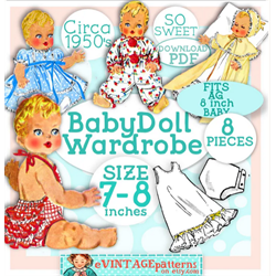 1950s Baby Doll Clothes Sewing Pattern – 7-8 Inch Wardrobe (PDF Pattern) - Digital Download