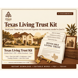 Texas Living Trust Kit — Revocable Trust, Pour-Over Will, Deed to Fund It & Funding Checklist | Editable Word + PDF - Digital Download