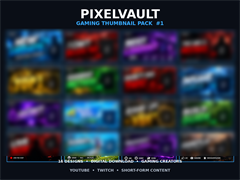 PixelVault Gaming Thumbnail Pack – 16 Professional YouTube Templates - Digital Download