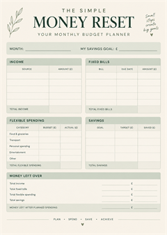 The Simple Money Reset Planner | Printable Budget Planner PDF - Digital Download