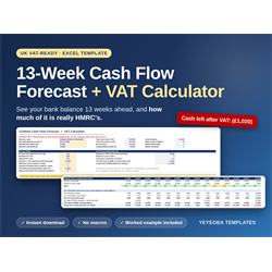 13-Week Cash Flow Forecast with VAT Calculator | UK Excel & Google Sheets Template for Small Business, Freelancers & Consultants - Digital Download