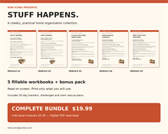 Stuff Happens Home Organization Bundle | 5 Fillable PDF Workbooks + Room Rescue Bonus Pack - Digital Download