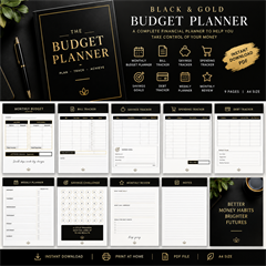 Black & Gold Budget Planner PDF | Monthly Budget, Savings Tracker, Bill Planner & Debt Repayment Printable - Digital Download