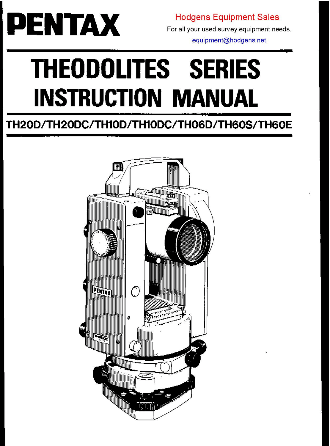 Pentax Theodolite Series Instruction Manual - Digital Download