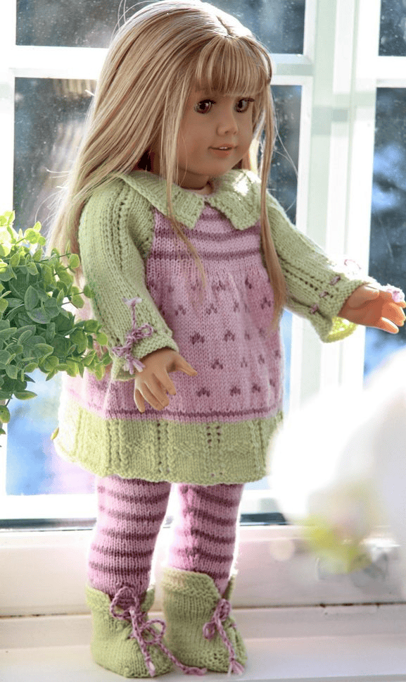 DollKnittingPattern - 0054D LEONORA - Dress, Leggings, Shoes and Hat - Digital Download